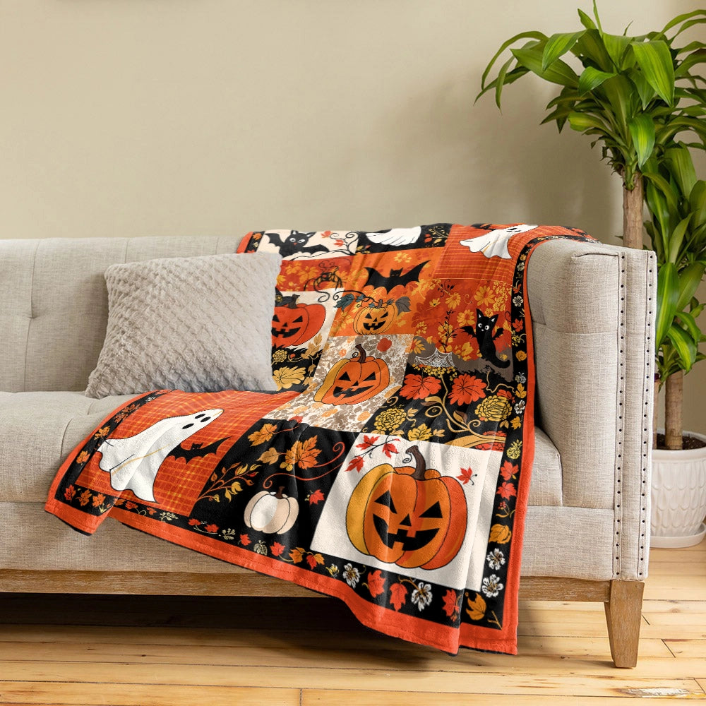 Shineful Fleece Blanket Patchwork Spooks