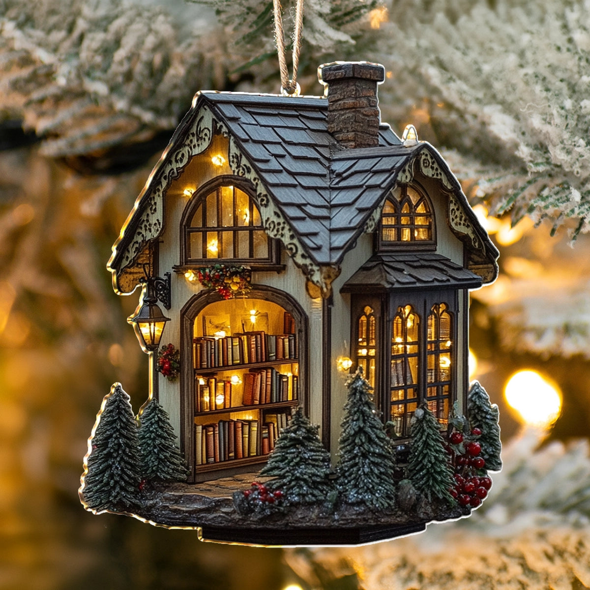 Shineful 2D Acrylic Ornament Cozy Library Cottage