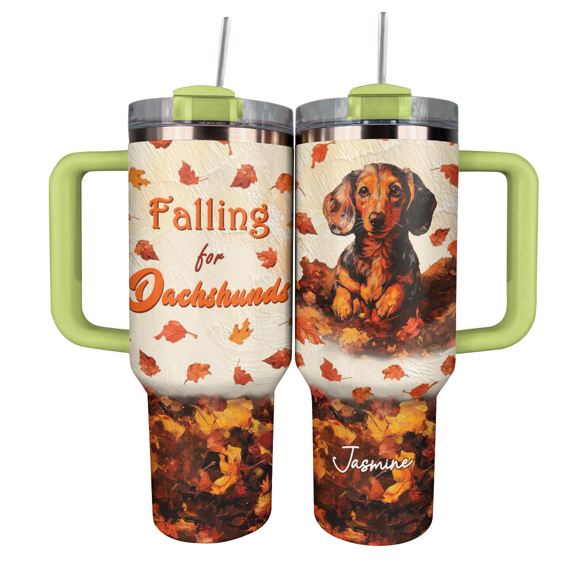 Shineful Tumbler Personalized Falling For Dachshunds Oil Painting Edition