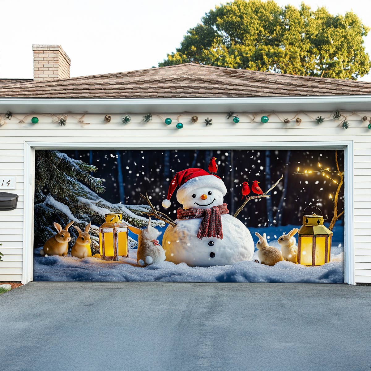 Shineful Garage Door Banner Decoration Winter Night