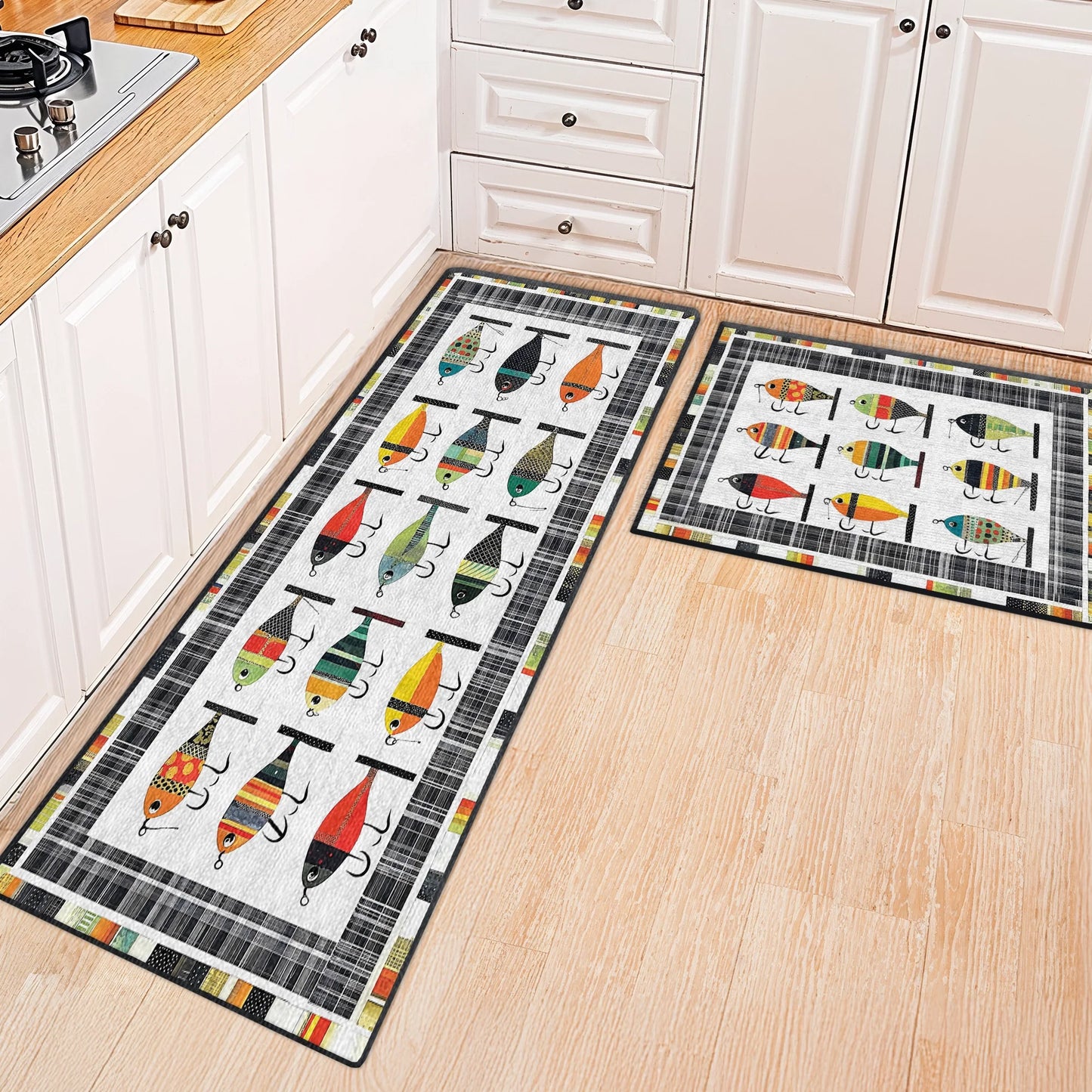 Shineful Ultra-Thin Non Skid Floor Mat, Kitchen Rugs Vintage Fishing Lures