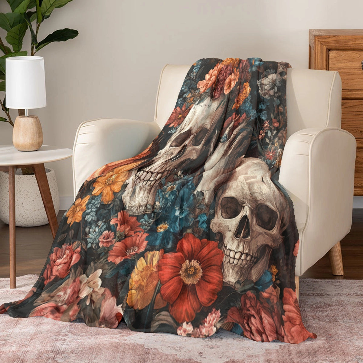 Shineful Fleece Blanket Dark Skull Aesthetic