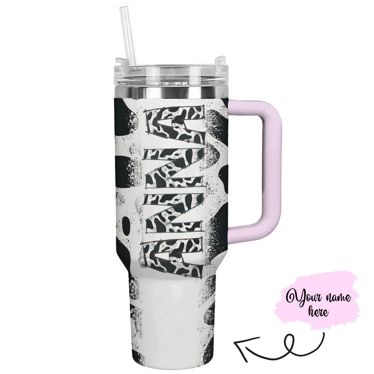 Cow 40 Oz Personalized Shinefulβ’ Tumbler Dairy Cowhide Lk8 Pink 40Oz
