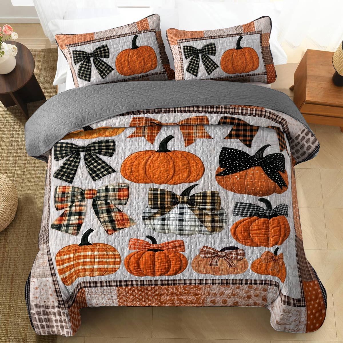 Shineful All Season Quilt 3-Piece Set Sweet Love Pumpkins