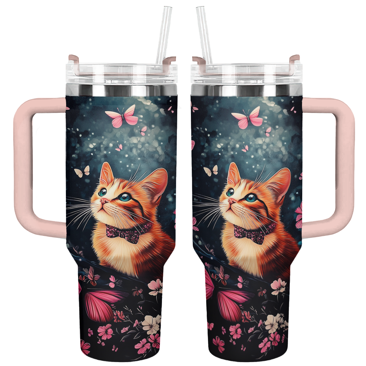 Shineful Tumbler Dreamy Cat & Pink Butterfly Blossom