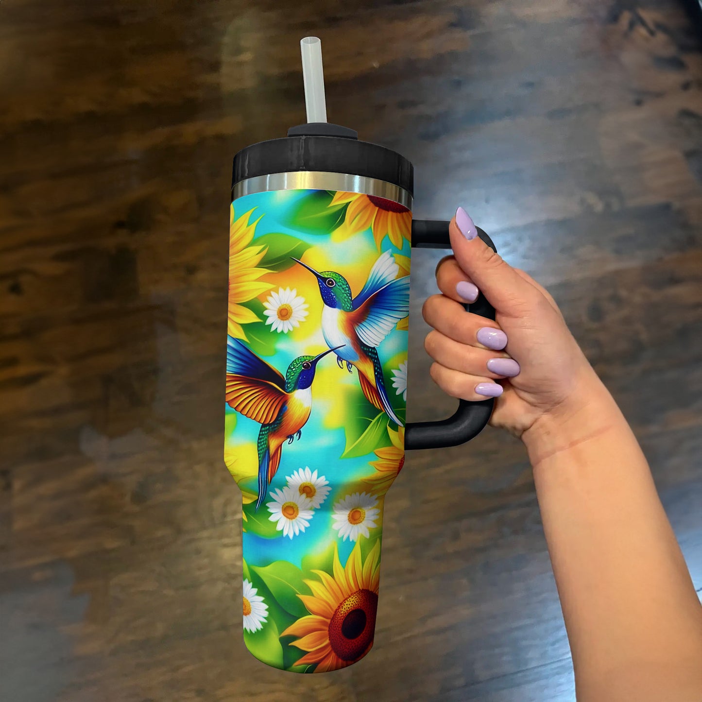 Shineful Tumbler Vibrant Sunflower With Hummingbird