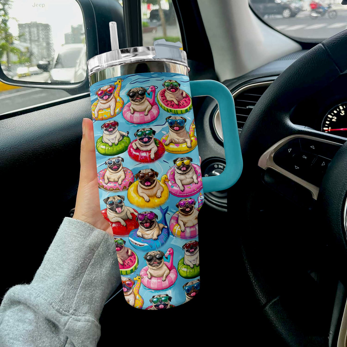 Shineful Tumbler Swimming With Pug