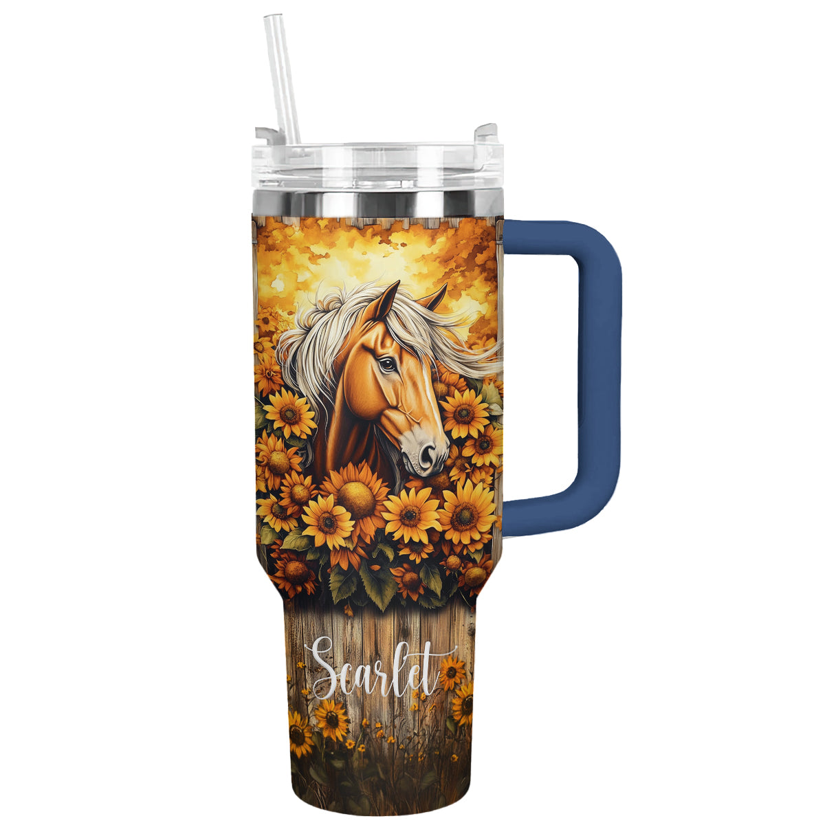 Shineful Tumbler Personalized Graceful Sunflower With Horse