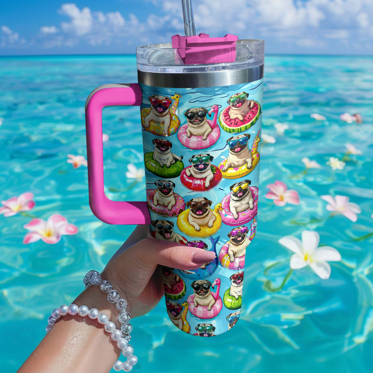 Shineful Tumbler Swimming With Pug
