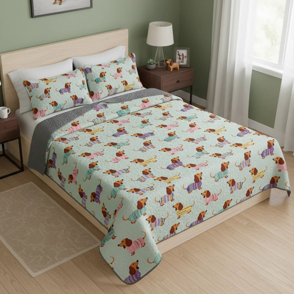 Shineful Quilt 3-Piece Set Colorful Dachshunds