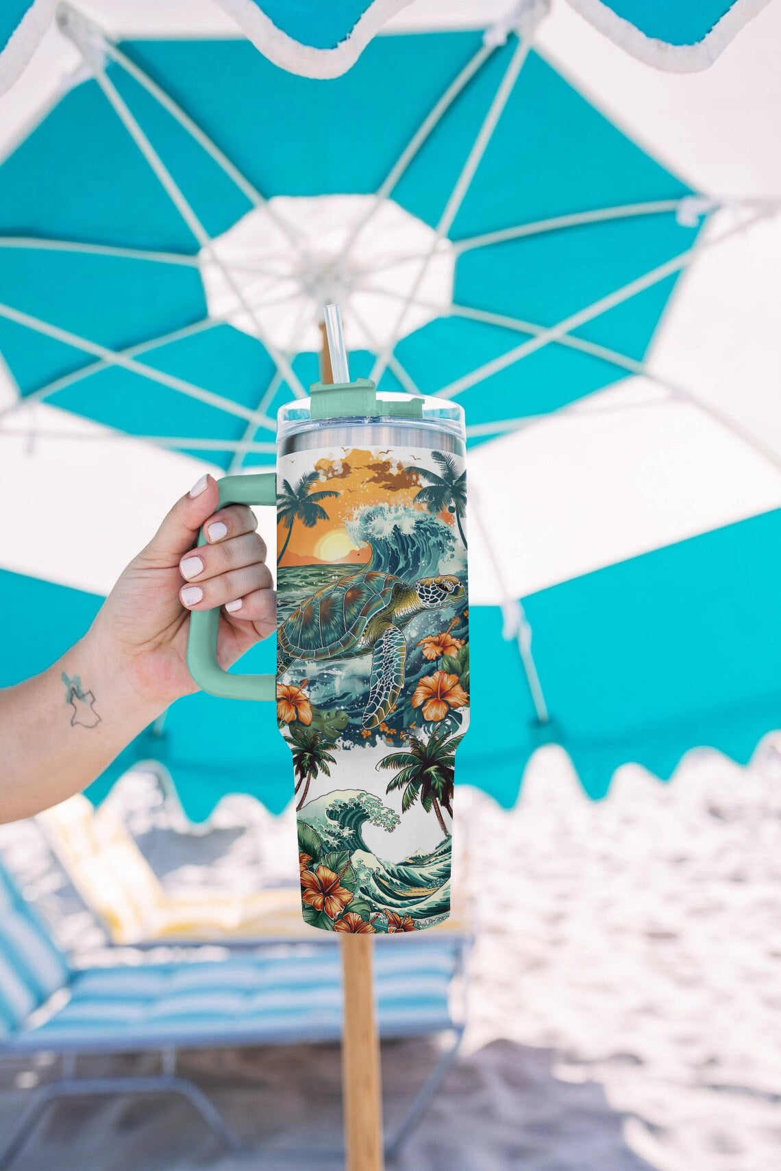 Shineful Tumbler Sunset Surf Sea Turtle