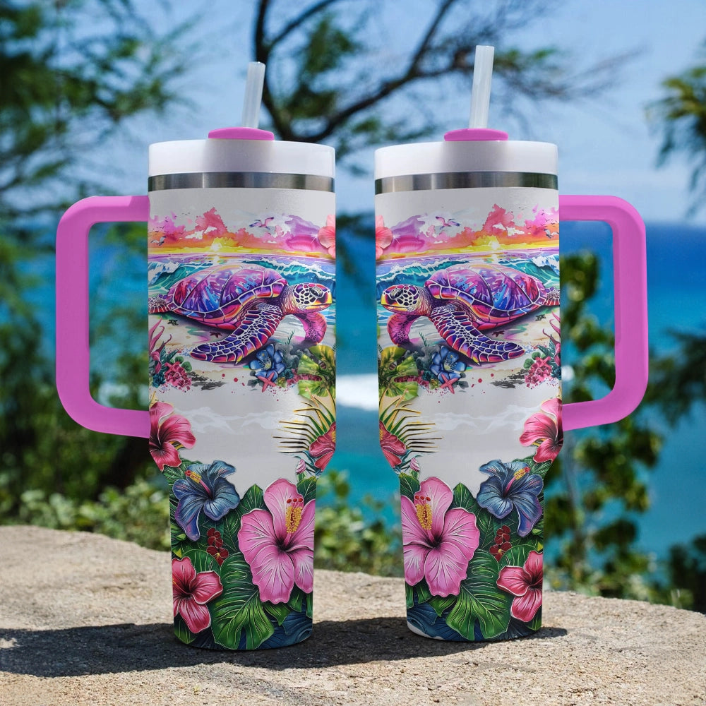 Shineful Tumbler Sunset Hibiscus Sanctuary Turtle