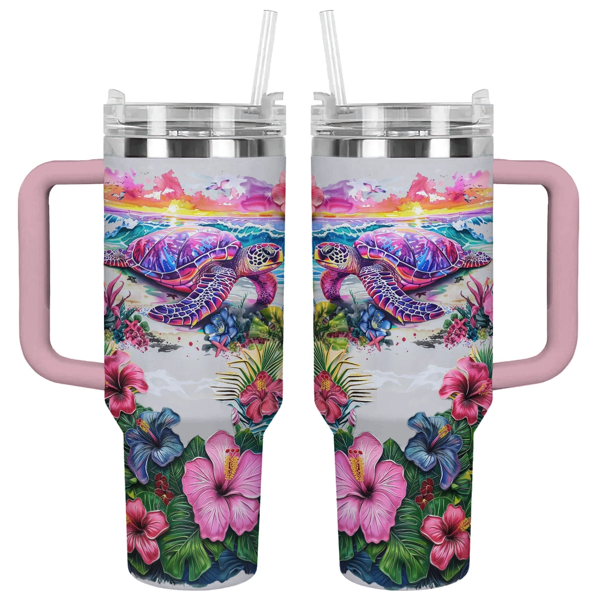 Shineful Tumbler Sunset Hibiscus Sanctuary Turtle