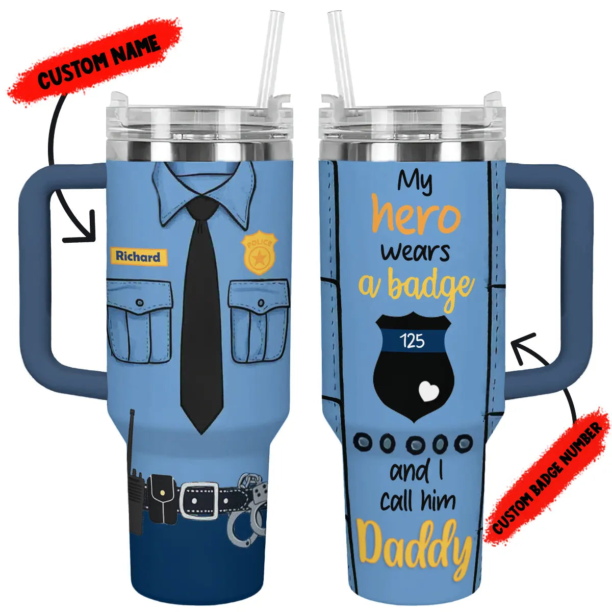 Shineful Tumbler Personalized Police: My Hero