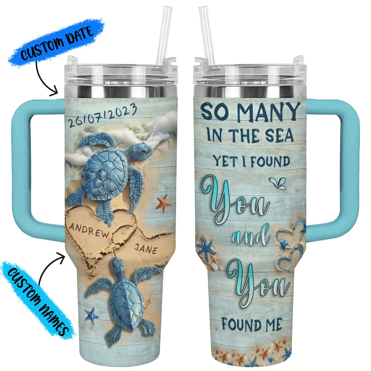 Shineful Tumbler Personalized Couples Gift: Love & Sea & Turtles