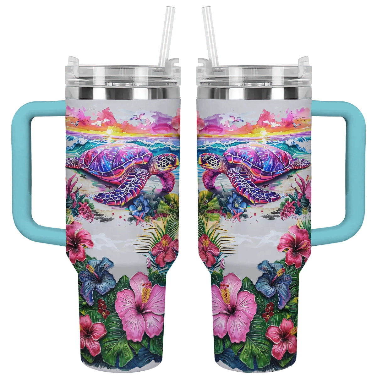 Shineful Tumbler Sunset Hibiscus Sanctuary Turtle