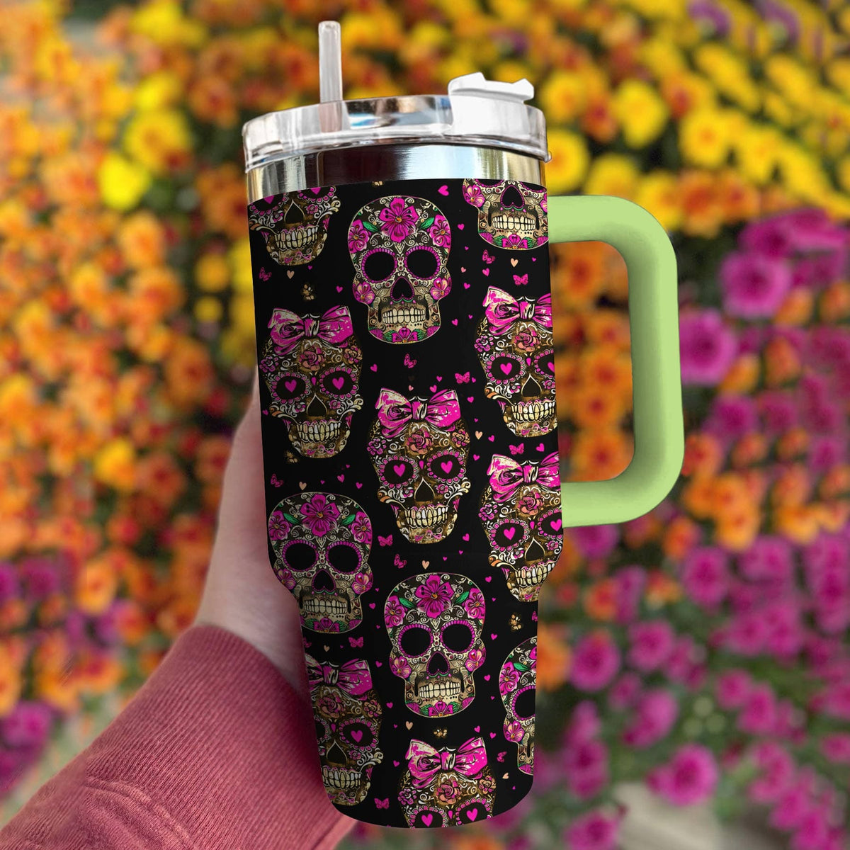 Skull 40 Oz Shineful™ Tumbler Happy Valentines Skulls Tl10 Green 40Oz