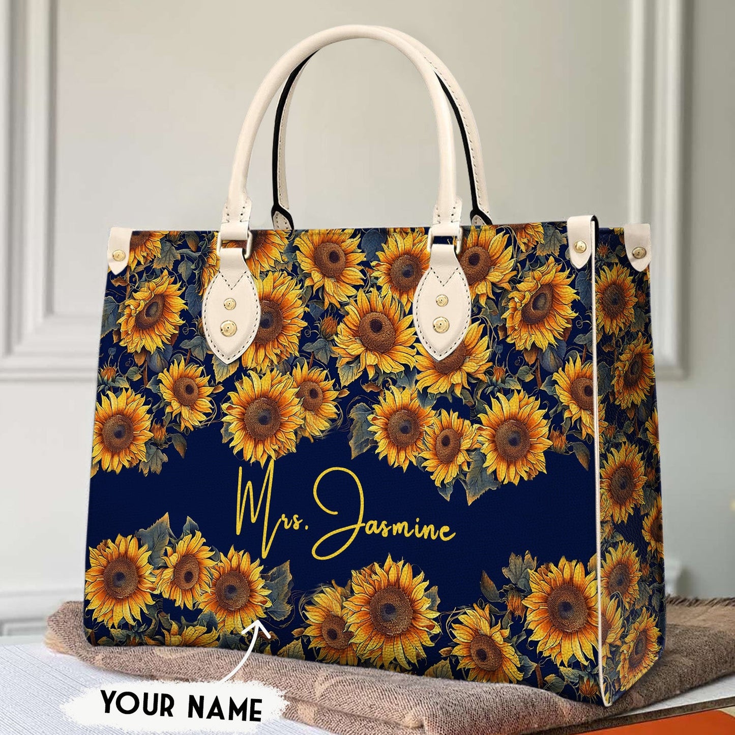 Sunflower Shinefulβ’ Personalized Leather Bag Elegant Flowers Mn8