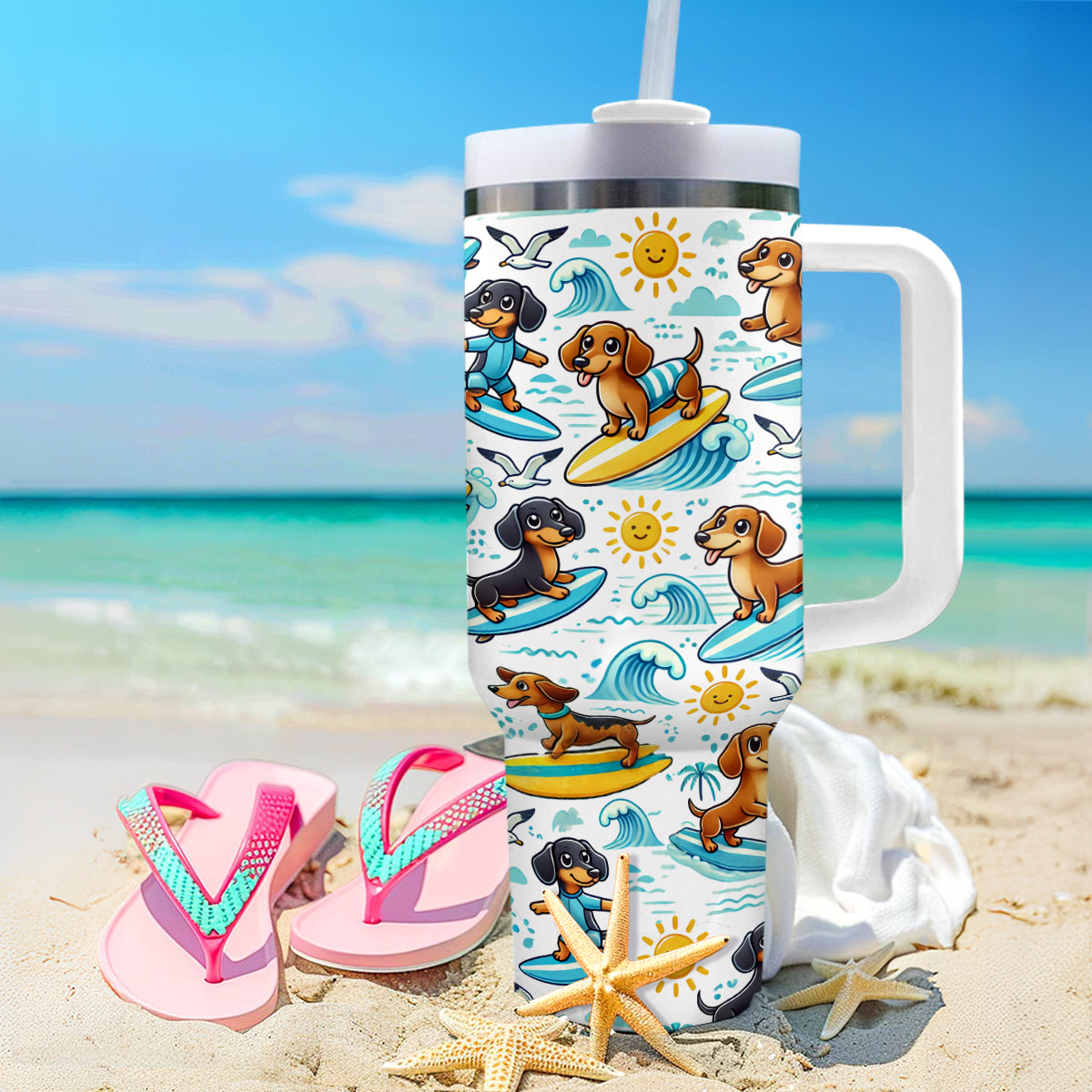 Shineful Tumbler Surfing Dachshunds Delight