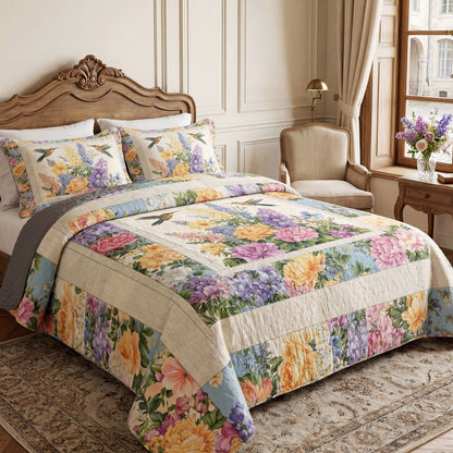Shineful All Season Quilt 3-Piece Set Vintage Meadow Hummingbird