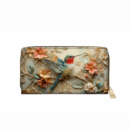 Shineful Leather Clutch Purse With Wristlet Strap Handle Hummingbird Whisper