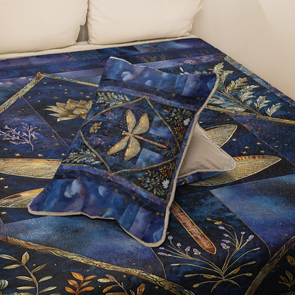 Shineful All Season Quilt 3-Piece Set Golden Dragonfly Transformation