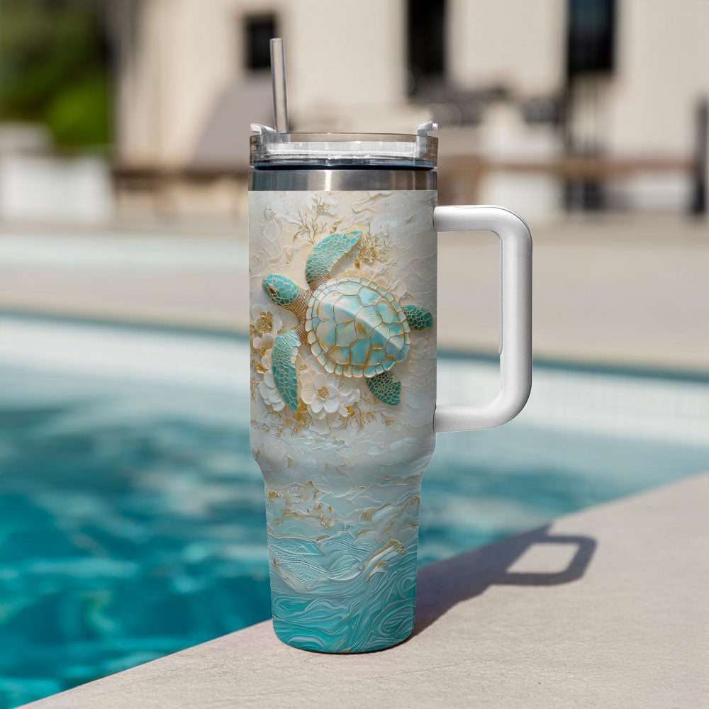 Shineful Glossy Tumbler - Golden Serenity Sea Turtle