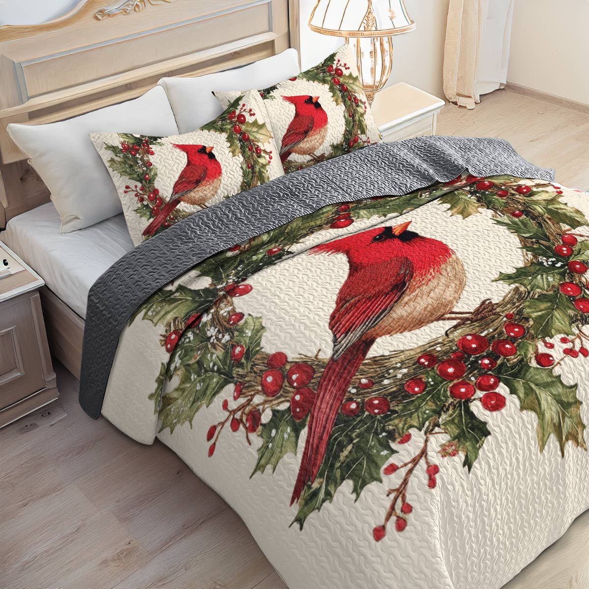 Shineful All Season Quilt 3-Piece Set Cardinal Christmas