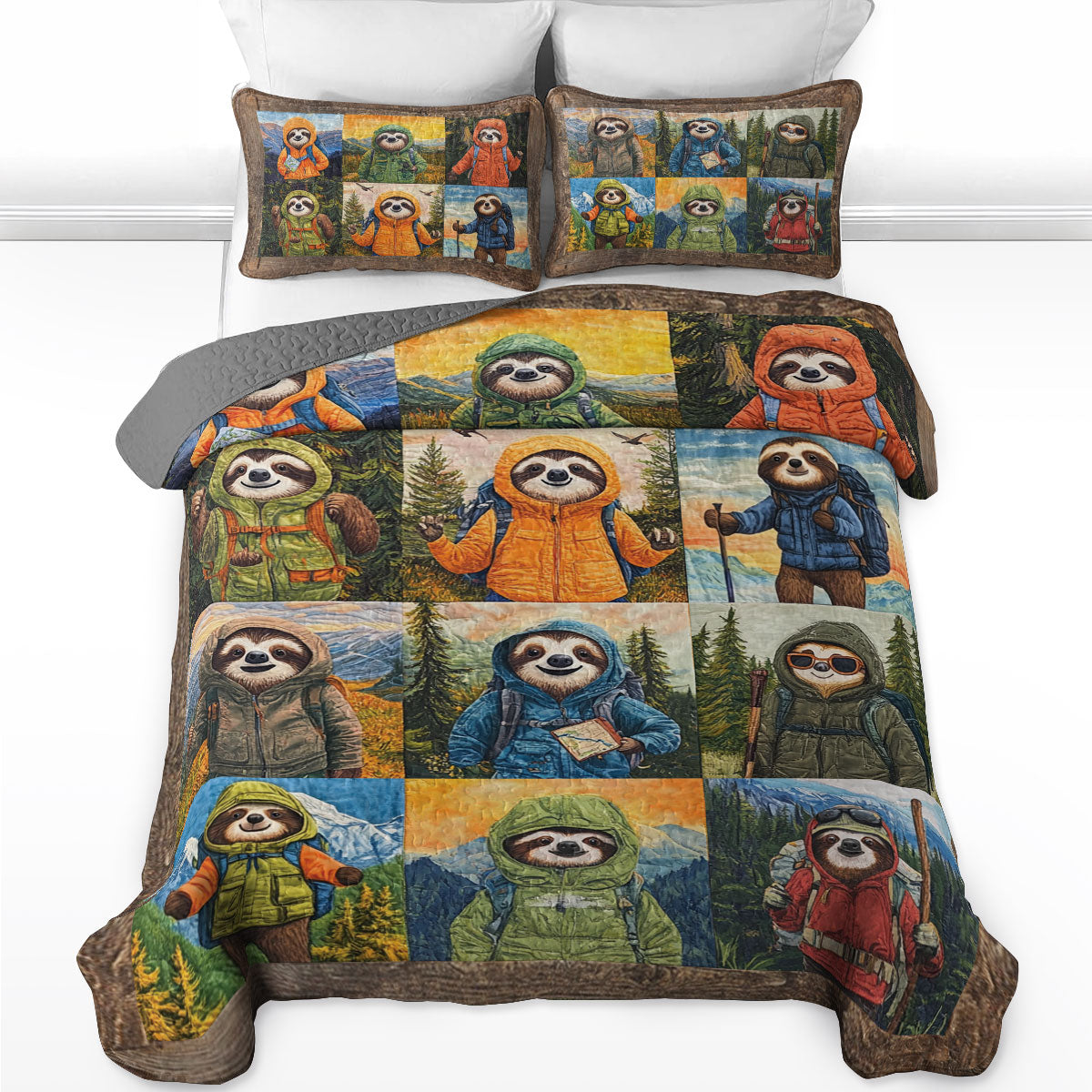Shineful All Season Quilt 3-Piece Set Wilderness Sloth Hikers