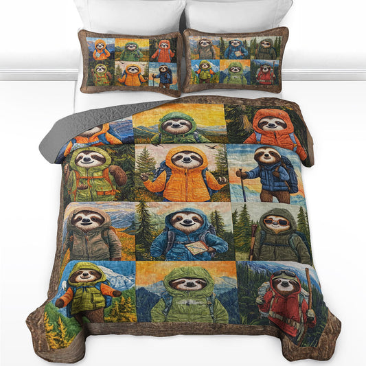 Shineful All Season Quilt 3-Piece Set Wilderness Sloth Hikers
