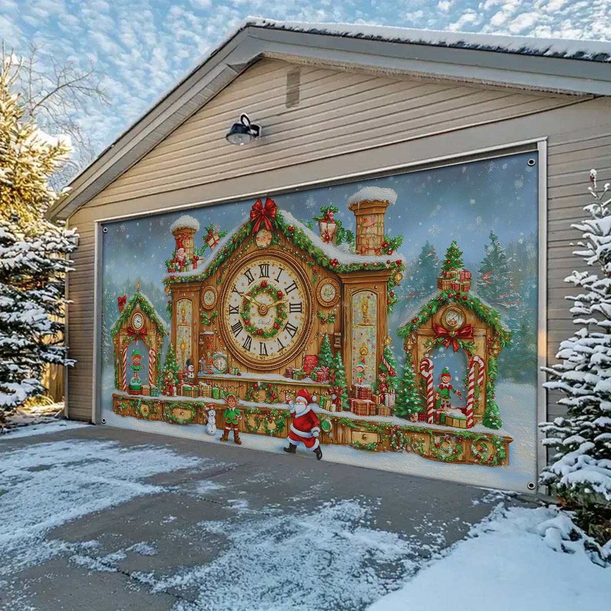 Shineful Garage Door Banner Decoration - Christmas Clockwork