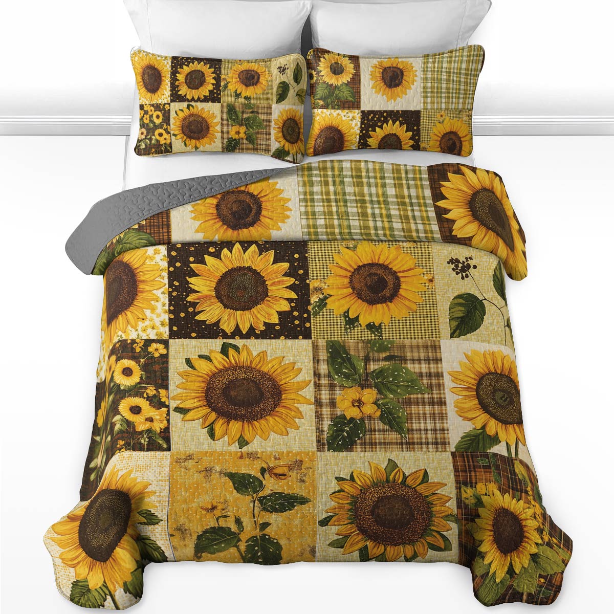 Shineful All Season Quilt 3-Piece Set - Vintage Sunflower Harmony