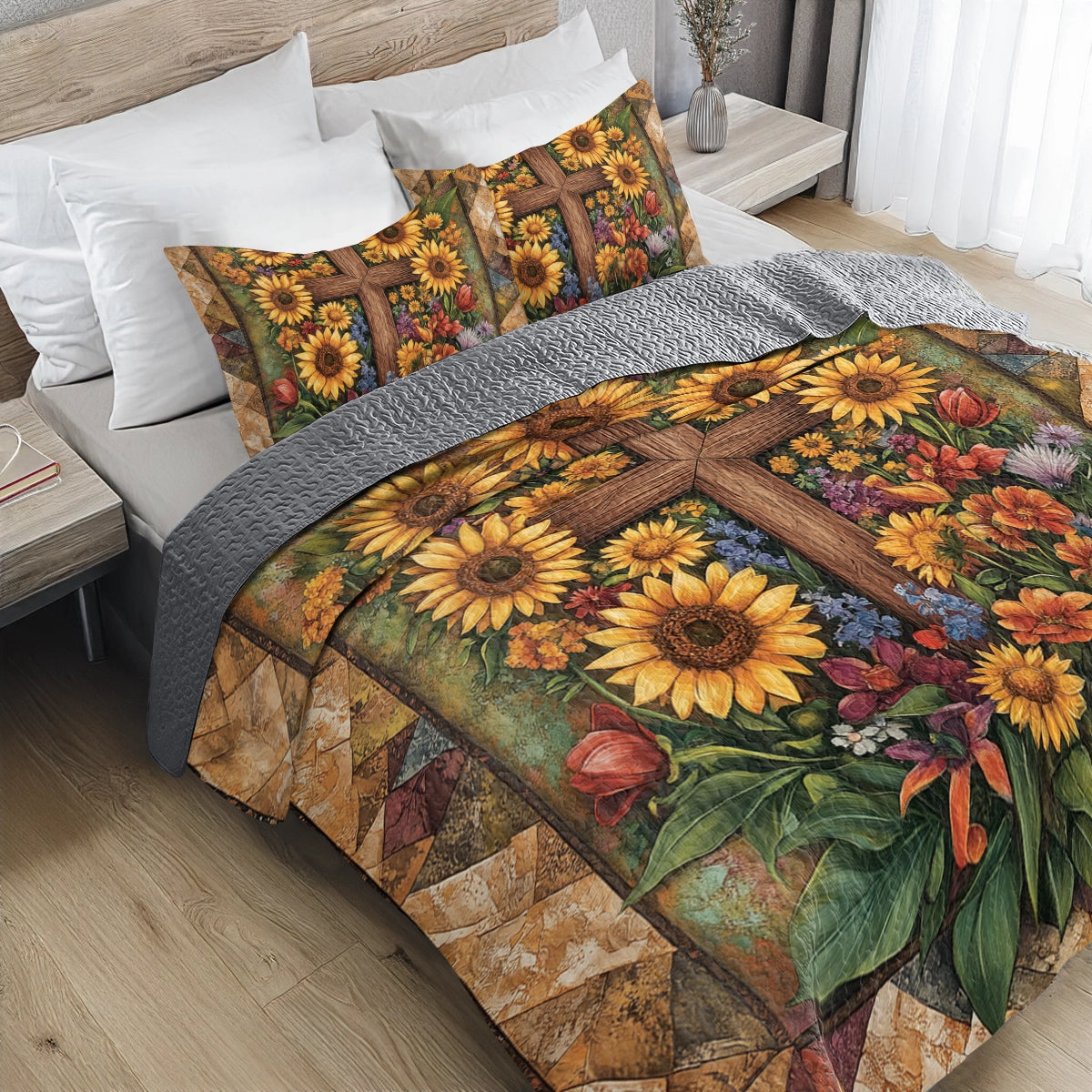 Shineful All Season Quilt 3-Piece Set - Faithful Sunflower