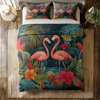 Shineful All Season Quilt 3-Piece Set - Flamingo Haven Tropical