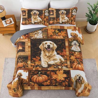 Shineful All Season Quilt 3-Piece Set - Golden Retriever - Golden Days Of Autumn
