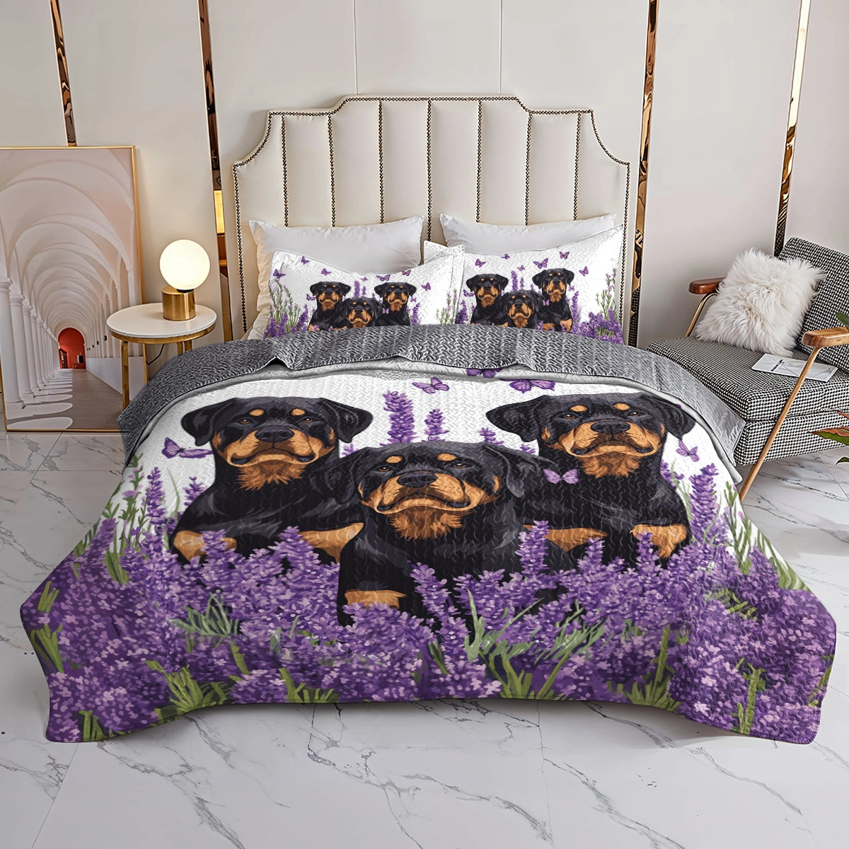 Shineful All Season Quilt 3-Piece Set - Lavender Rottweiler Dreams