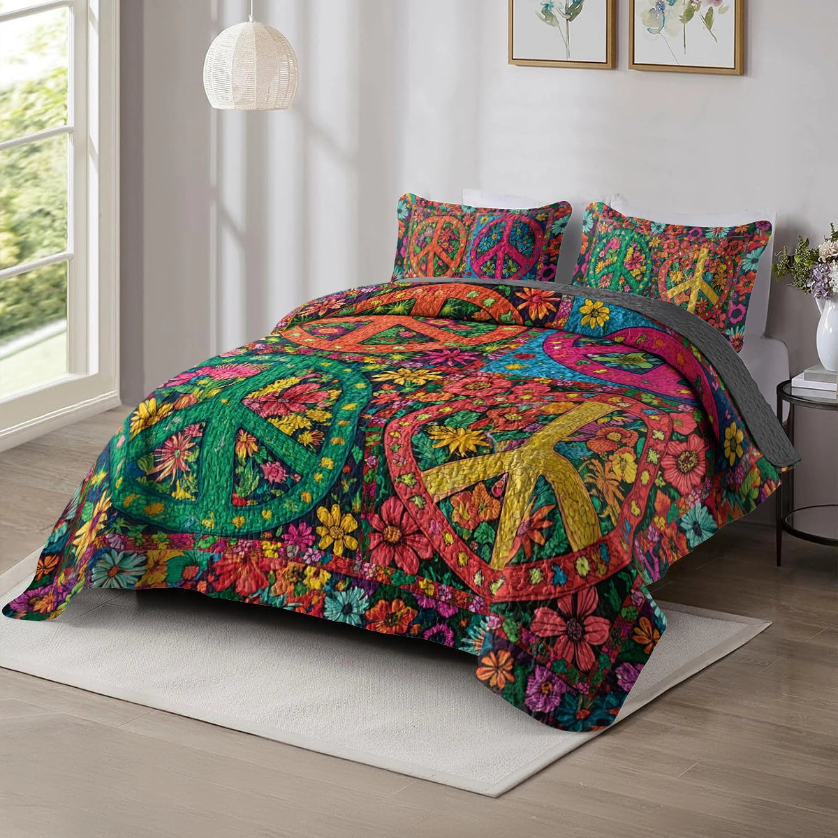 Shineful All Season Quilt 3-Piece Set - Radiant Hippie Peace