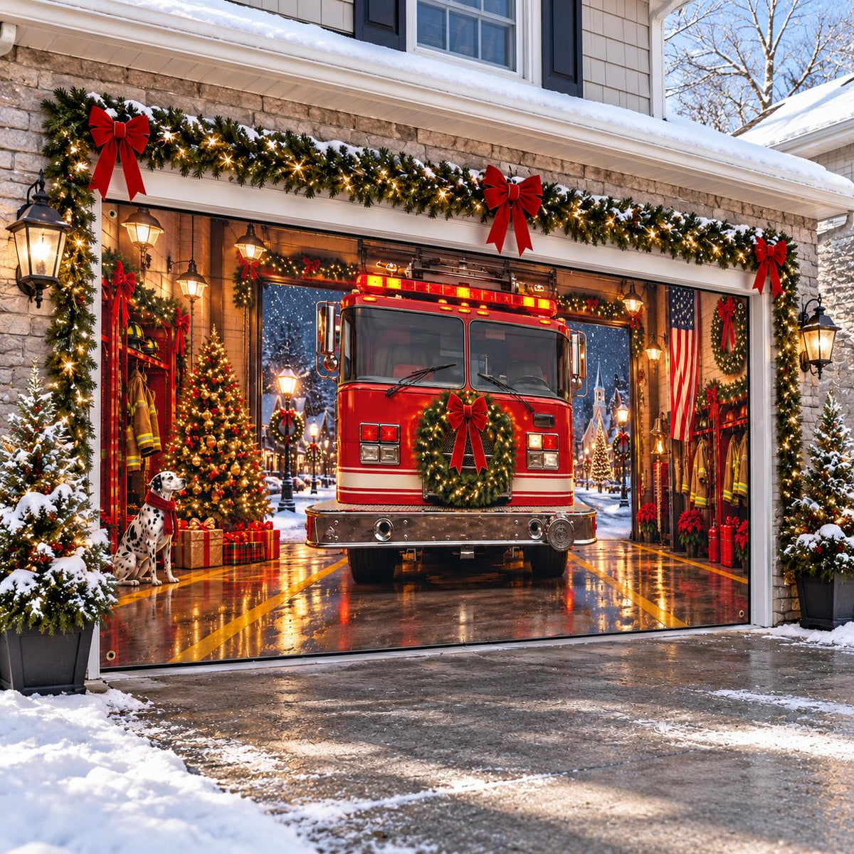 Shineful Firefighter Christmas Garage Door Banner Decoration