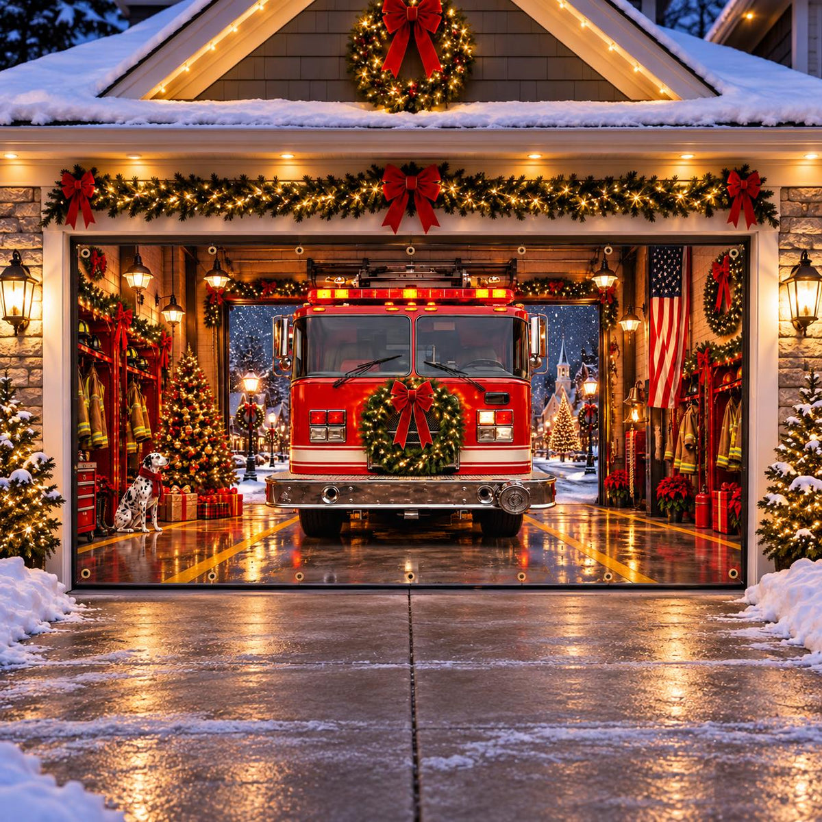 Shineful Firefighter Christmas Garage Door Banner Decoration