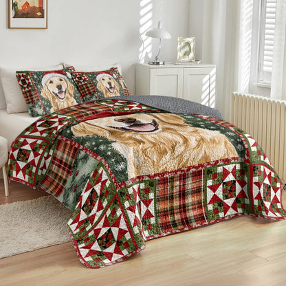 Shineful All Season Quilt 3-Piece Set Golden Retriever Christmas