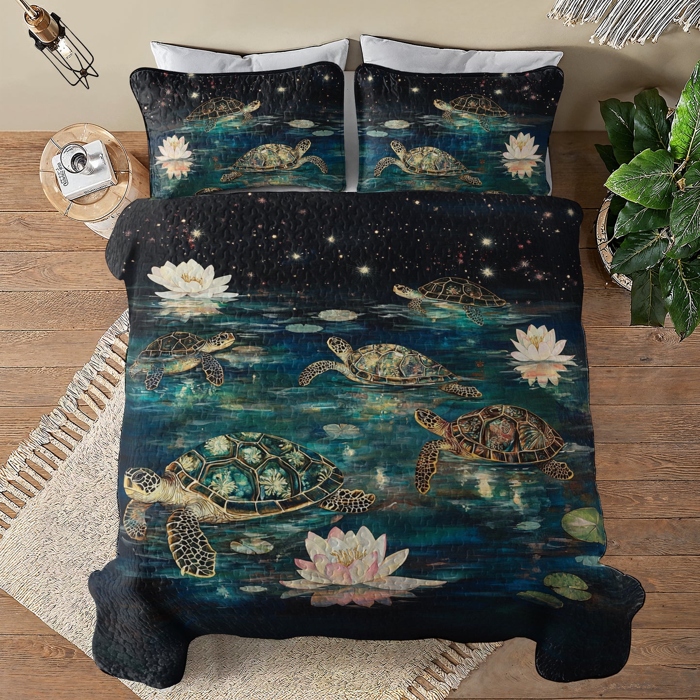 Shineful All Season Quilt 3-Piece Set Starry Turtle Lagoon