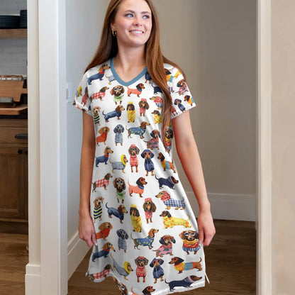 Shineful Women V-Neck Nightshirts Dachshund Amazing Stylish