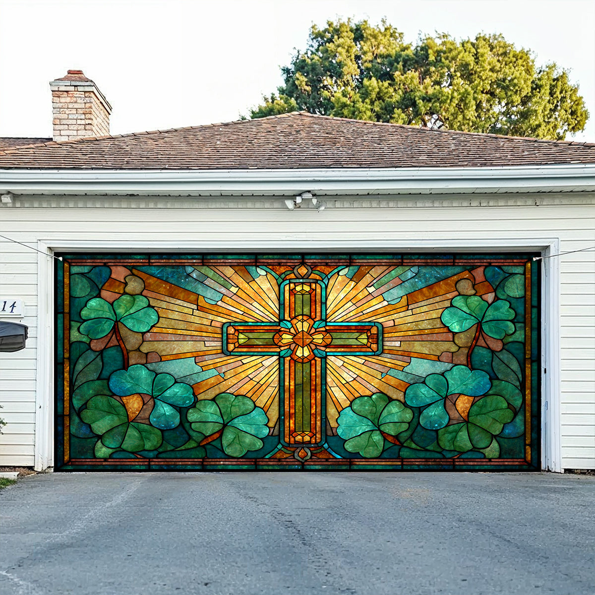 Shineful Garage Door Banner Decoration Shamrock Cross Blessing