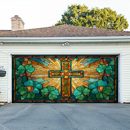 Shineful Garage Door Banner Decoration Shamrock Cross Blessing