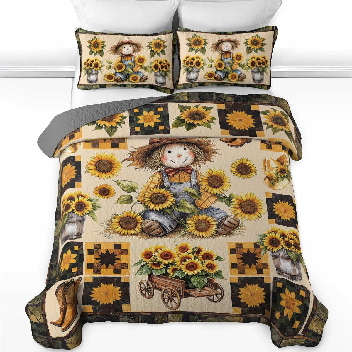Shineful Quilt 3-Piece Set Peaceful Farmhouse Sunflower