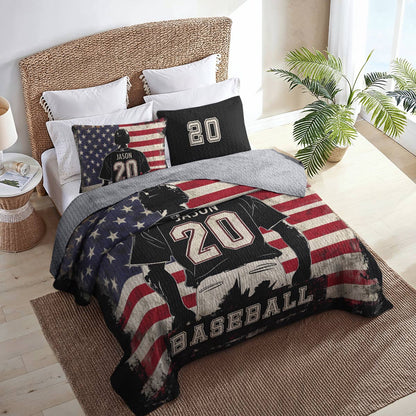 Shineful All Season Quilt 3-Piece Set - Personalized Baseball American Spirit