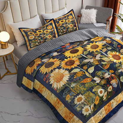 Shineful All Season Quilt 3-Piece Set Golden Sunflower Dream