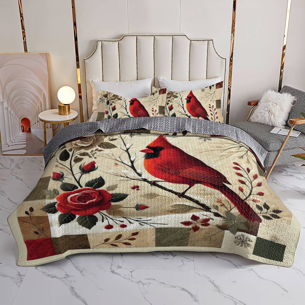 Shineful All Season Quilt 3-Piece Set - Cardinal Crimson Winter