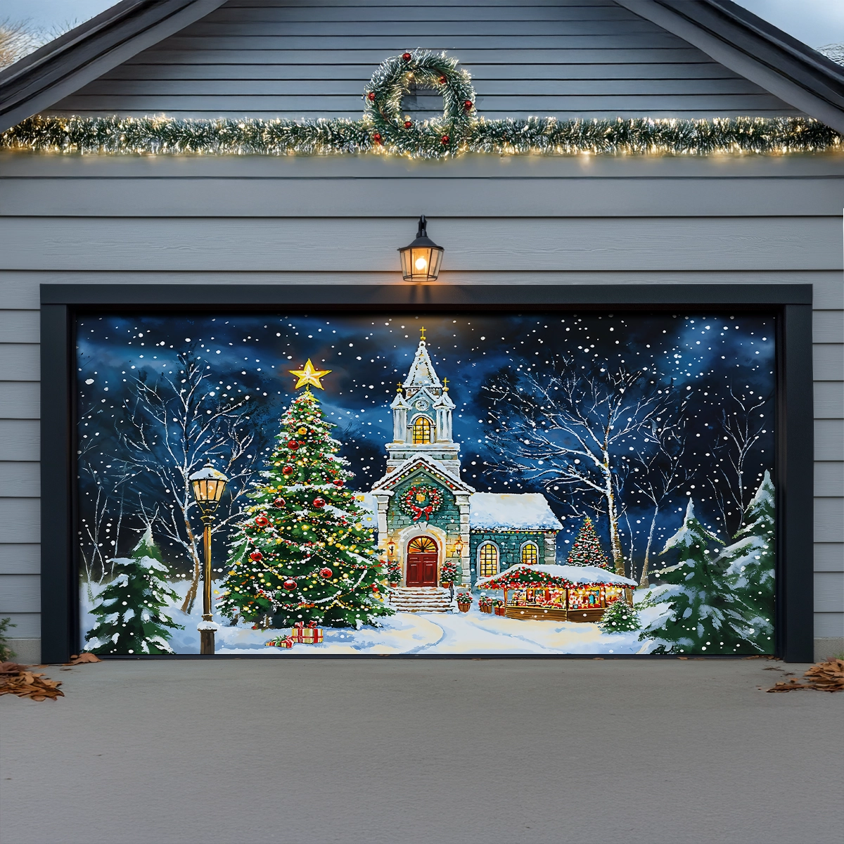Shineful Garage Door Banner Decoration - Christmas Church Serenity