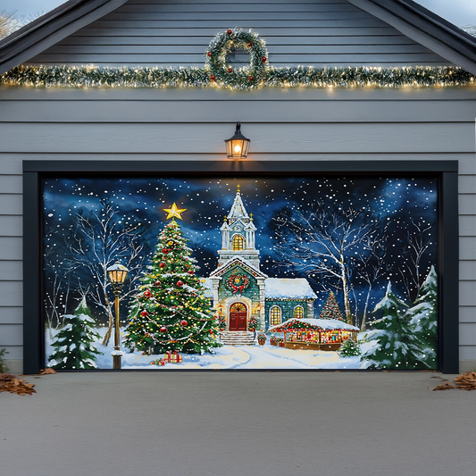 Shineful Garage Door Banner Decoration - Christmas Church Serenity